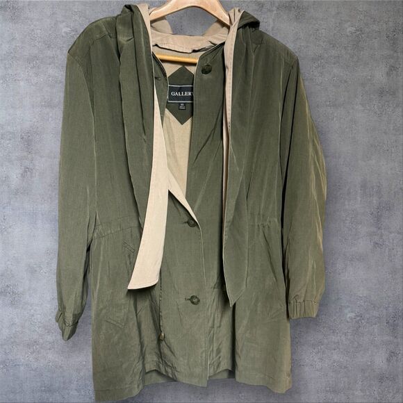 VTG Gallery Hooded Parka Jacket Women’s XS Olive Green Lightweight Utility Coat - Picture 1 of 5